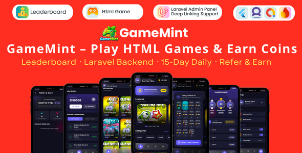 GameMint – Play & Earn HTML Games with Flutter and Laravel Backend